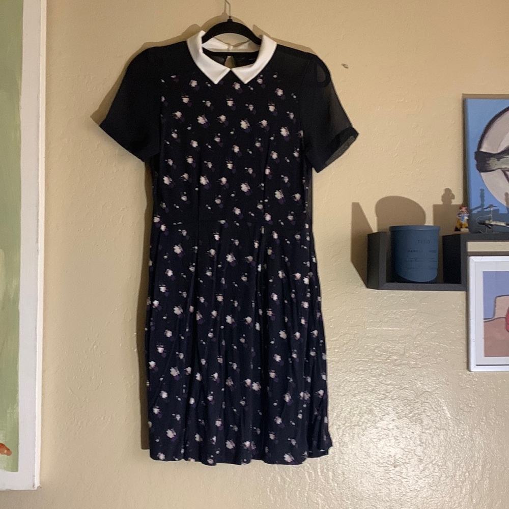 Floral Navy Blue Dress with Sheer Detail US 6